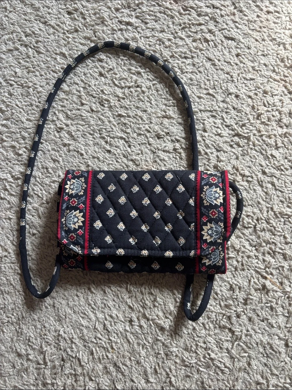 Vera Bradley Black Quilted Floral shoulder bag with Red Trim